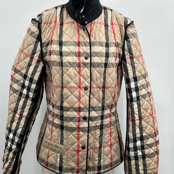 Burberry London England Women's Quilted Black Utility Nova Check Lined Jacket ~L - Picture 9 of 16